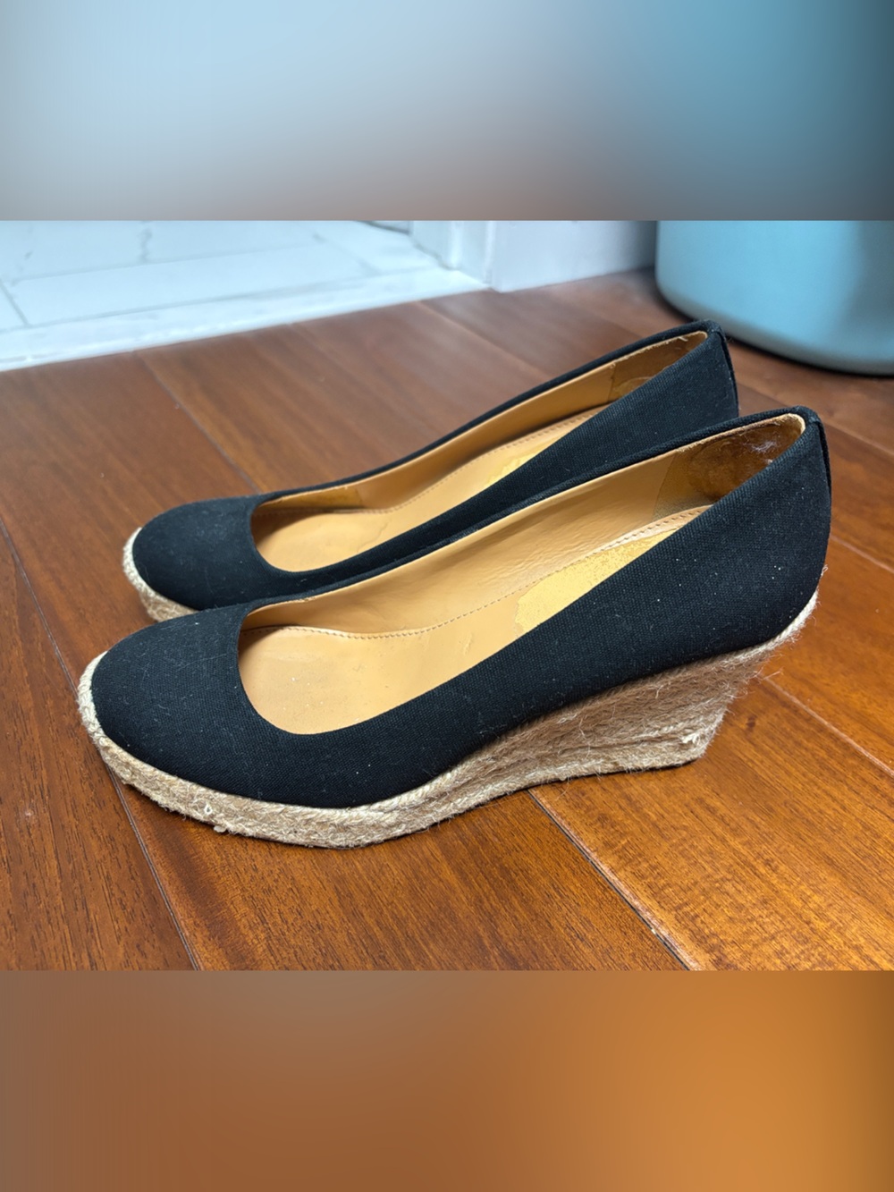 J. Crew Black Espadrille Wedge Pumps
